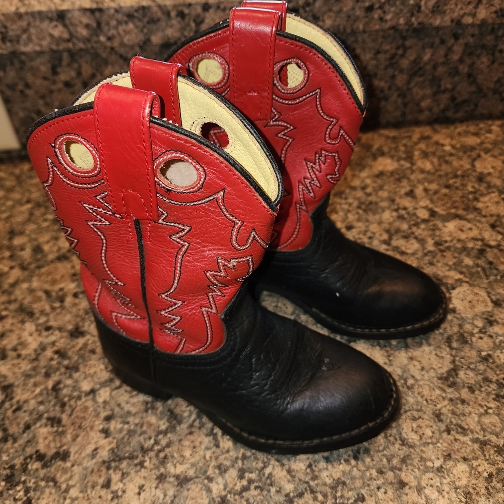Kids 2 Toned Red and Black Acme Cowboy Boots, Size 8